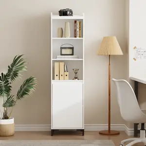 VOWNER Modern White Bookcase File Storage Cabinet with 5 Tier & Door, Tall Bookshelf for Home Office
