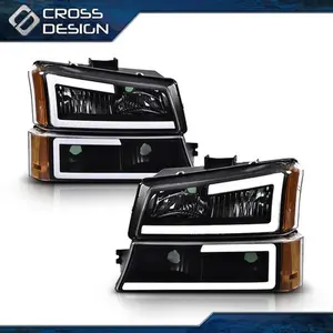 CROSSDESIGN LED DRL Black Housing Amber Corner Headlights Lamp Fit For 03-07 Chevy Silverado