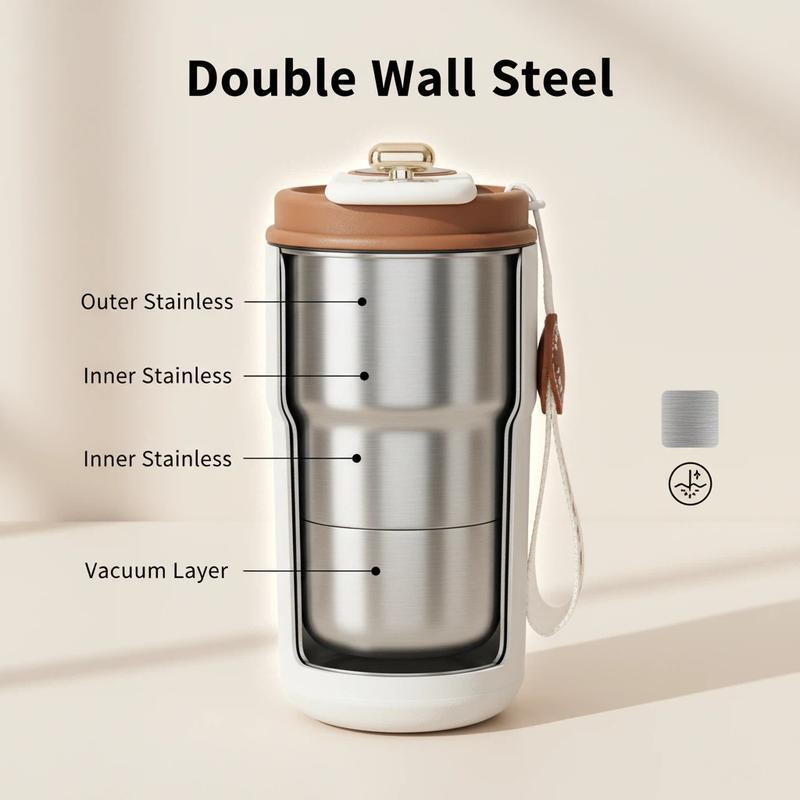 Temperature Display Insulated Mug, Portable Coffee Vacuum Insulated Bottle with Strap, Sports Water Bottle, Gym Accessories, Drinkware Cup, Valentine's Day Gift