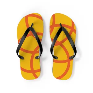 Orange Circle Pattern Flip Flops | Yellow Geometric Beach Sandals