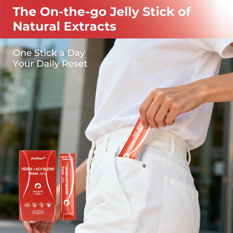 【Only 9.9】LeafStory Yerba + Apple Vinegar Reset Jelly（7 Sticks) : Mixed Berry Flavor, Support Digestion, Gut Health, and Metabolism, Debloat, Natural Ingredients , Sugar-Free, Gluten-Free, Non-GMO, Gelatin-Free-S1