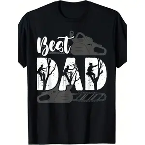 Men'S Best Dad Tree Climber Arborist Graphic T-Shirt - 100% Soft Breathable Loose Fit Crew Neck, with Tree Climbing Tools Design (Spikes, Chainsaw, Harness) - Casual Work & Outdoor Apparel for Arborists, Dads, Climbers  Oversized Print