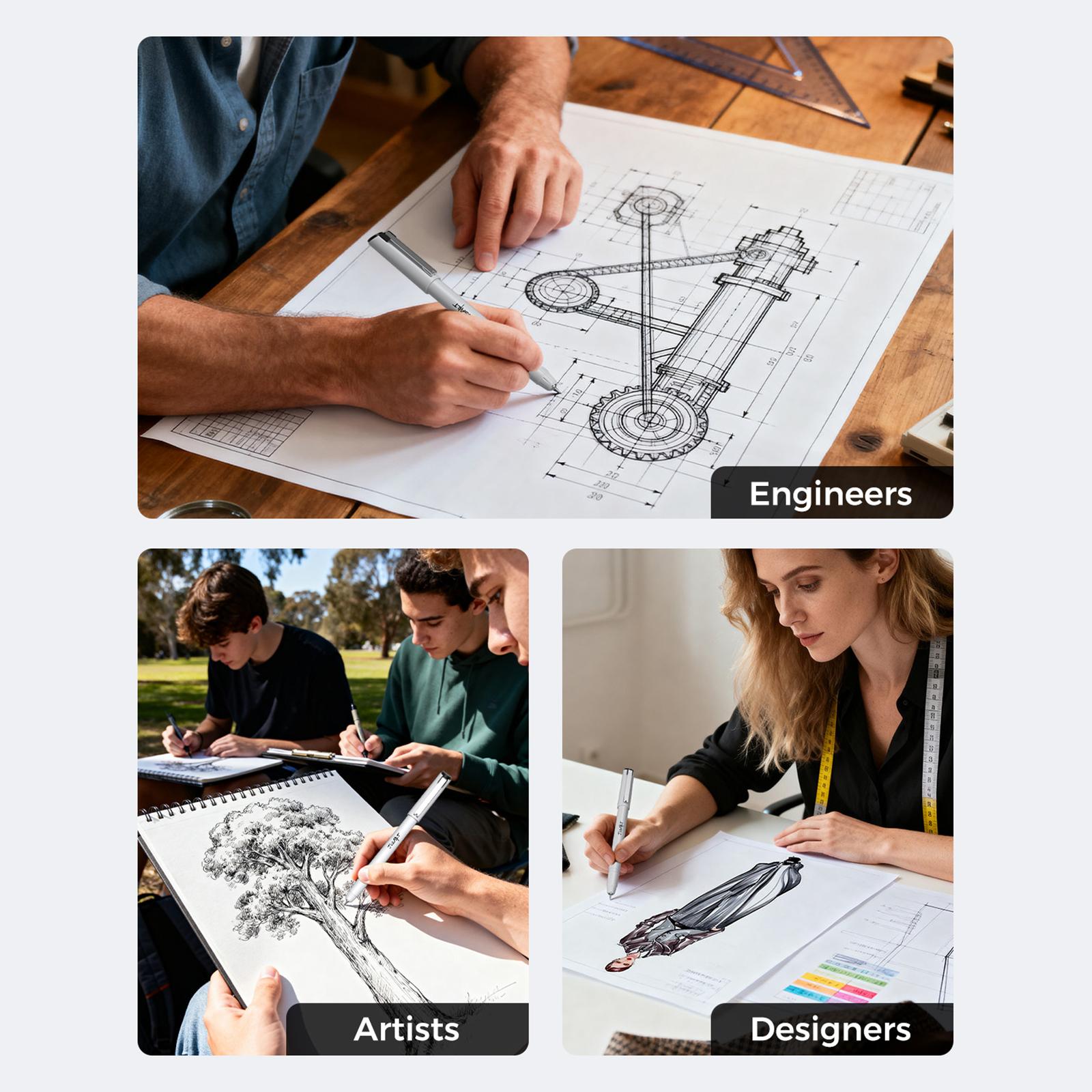 [JusArt] Fineliner Pens, 12/8/6 Pcs, 0.25mm Ultra Fine Point Pens, No Bleed, Waterproof Black Pigment Ink Pens for Artists Beginners, Illustration, Writing, Journaling, Crafters, Technical Drawing pens