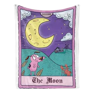 Courage the Cowardly Dog The Moon Tarot Card Flannel Fleece Blanket  Soft Funny Throw Blanket Cozy Lightweight Plush Portable Cover Blanket For Sofa,Warm Gift For Birthday,Christmas,Multiple Blanket