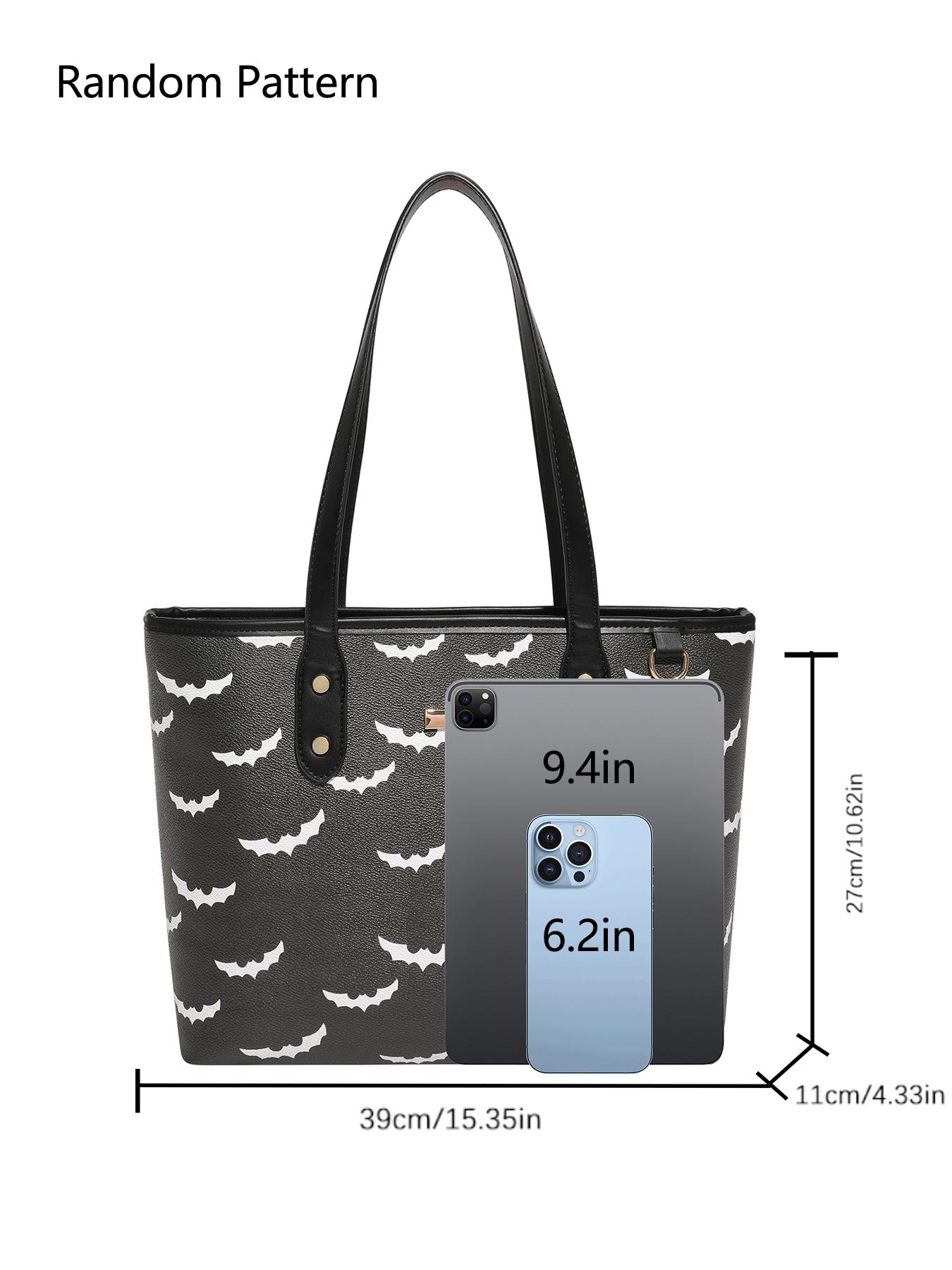 Women's Elegant Bat Pattern PU Leather Tote Bag – Large Capacity Shoulder & Crossbody Bag for Work, Halloween & Daily Use