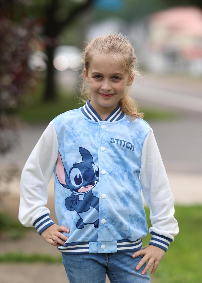 Disney Stitch & Angel Baseball Jackets Color-Block Lightweight Classic Snap Button Sweatshirts for Kids Sizes 6-14 Years
