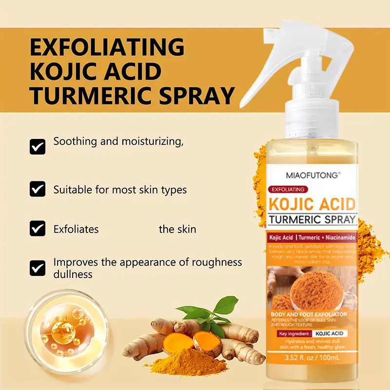 Turmeric Body Exfoliating Spray  Gentle Body Peel Mist to Help Remove Dead Skin and Improve Rough Texture, Suitable for All Skin Types,Mother's Day gift