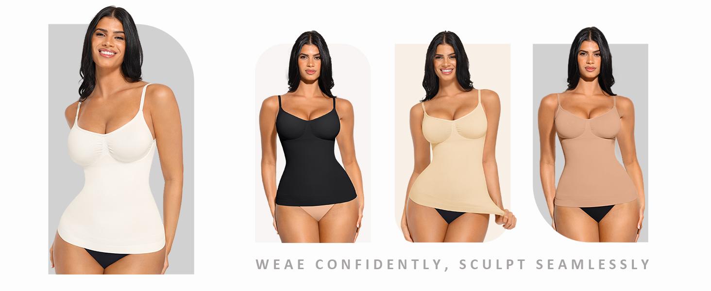 FeelinGirl Tummy Control Cami Tanks Seamless Camisole Tops Womenswear Spaghetti Strap  Live Only Basic Comfort Sleeveless SpringStatements