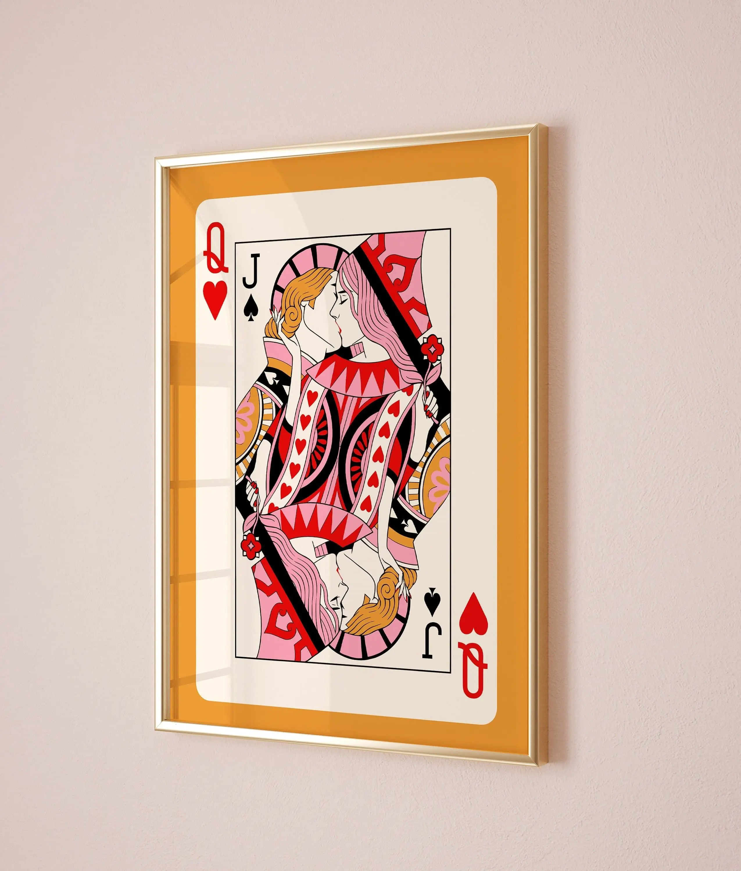 Playing Card Poster, Trendy Retro print, Queen of hearts playing card funky wall art, Bedroom wall decor, Aesthetic maximalist wall art,