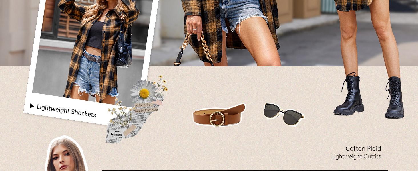 Women's Plaid Shirt Casual Long Sleeve V-Neck Button-Up Oversize Loose Fit Tunika S-XXL for Autumn Winter