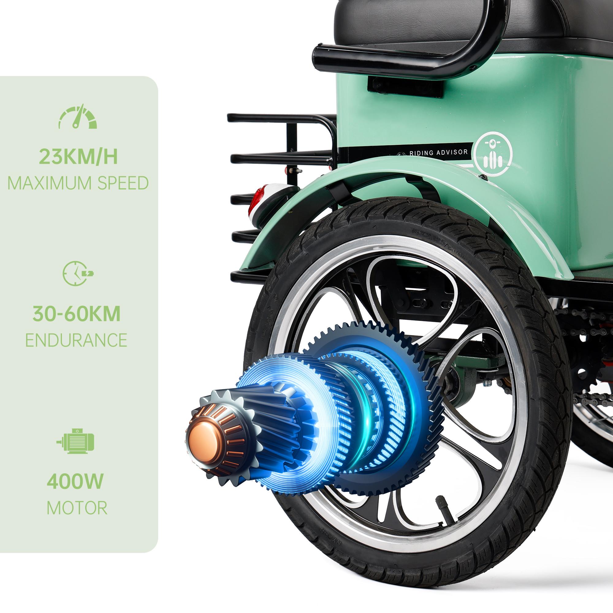 ‌Premium 400W Folding E-Trike Foldable Electric Tricycle with Rear Seat, 3 Wheel Ebike for Adults Olders, Speed ​​Adjustable/Pedal Assist