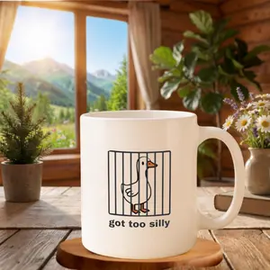 Got Too Silly Goose 11oz Mug, Cute Funny Goose Design, Light Humor Ceramic Coffee Cup, Meme Animal Novelty Mug