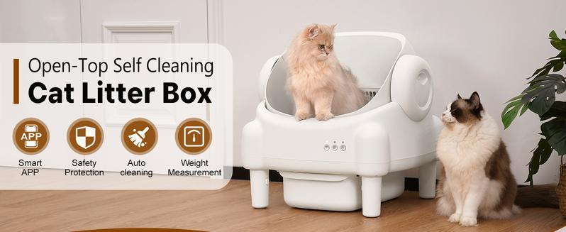 ECORUI Self Cleaning Litter Box Open Top Automatic with App Control for Multiple Cats Safety Sensors Protection Cream White 16.5"x16.5" Entrance 10.5L Compartment ECORUI Self Cleaning Litter Box Open Top Automatic with App Control for Multiple Cats Safety Sensors Protection Cream White 16.5"x16.5" Entrance 10.5L Compartment