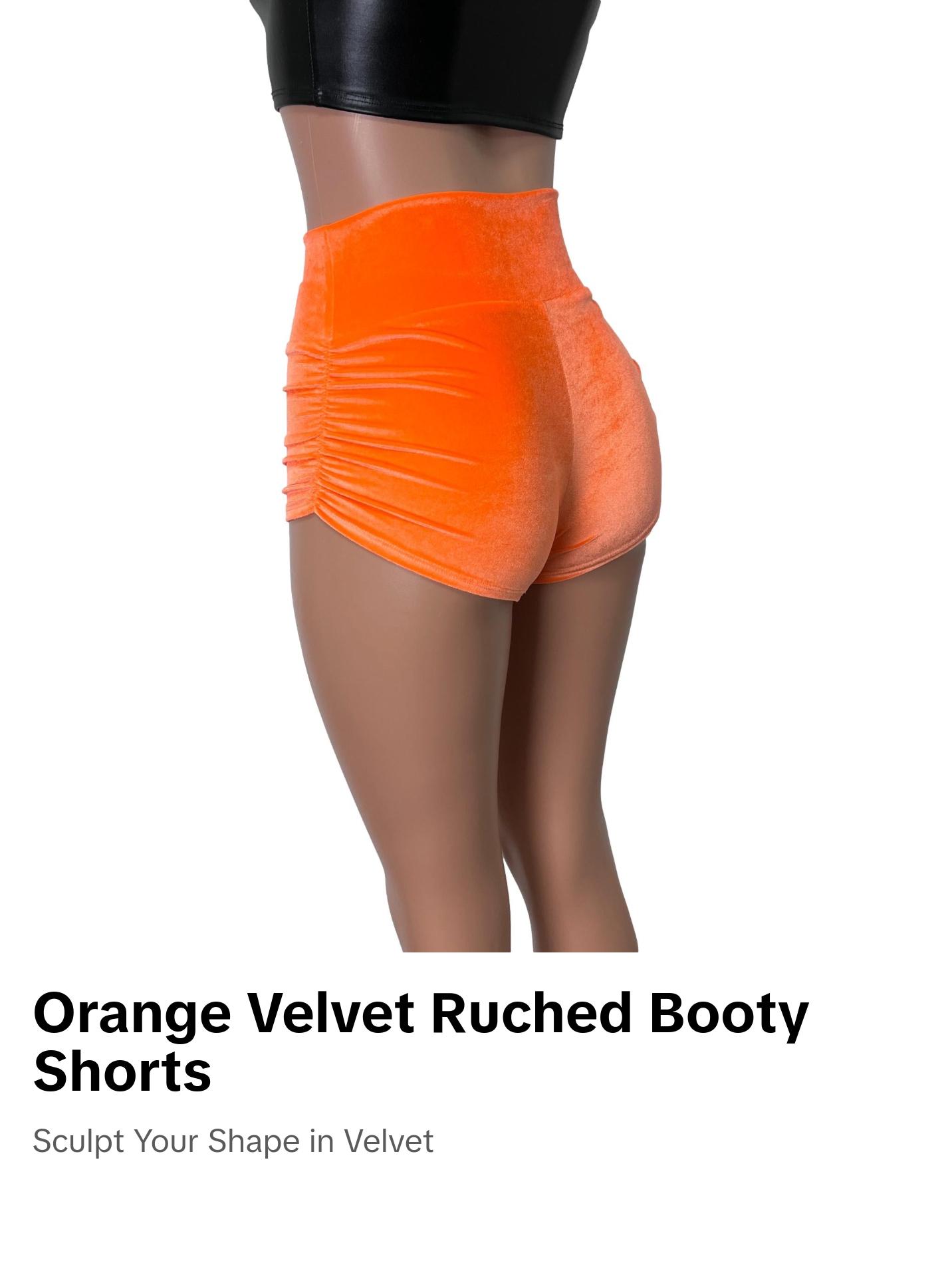 Ruched Booty Shorts - Orange Velvet Scrunch Shorts
