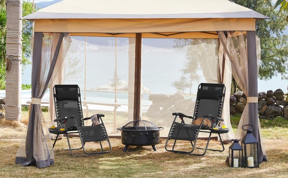 Yaheetech 2pcs Zero Gravity Recliners, Outdoor Patio Reclining Lounge Chair with Cupholder/Pillow, Set of 2 Foldable Lounge Camping Chair