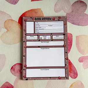 Neutral Hearts Book Review Notepad – 5x7 Pad, Tear Off Notepad, Aesthetic Stationery Memo Sheets