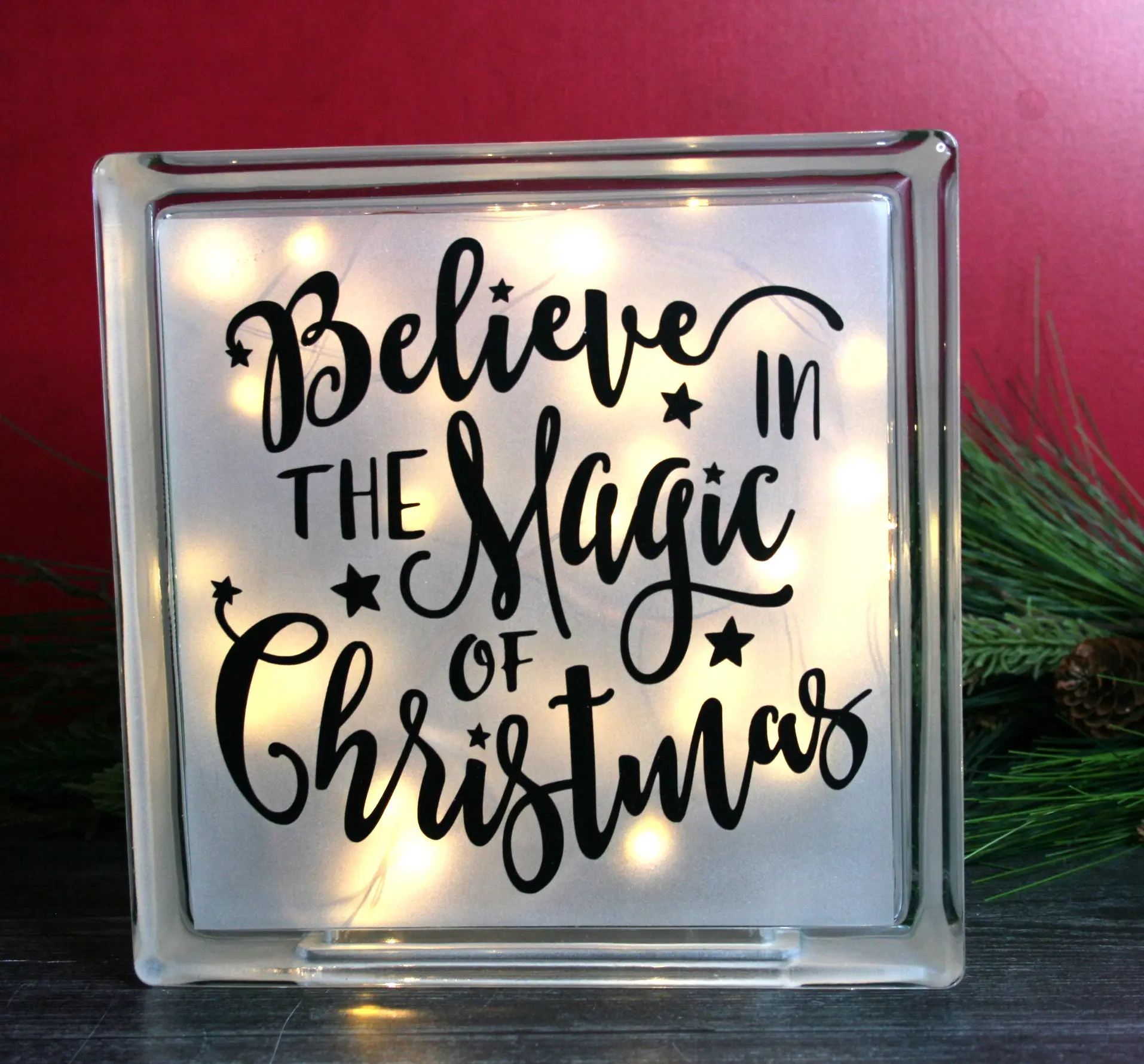 Believe in the Magic of Christmas Glass block decor