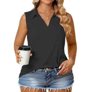 [Flash Sale] Plus Size Tank Tops for Women Summer Collared V Neck Tunics Casual Flowy Sleeveless Polo Shirts Dressy Work Blouses 5026, Chic, Loose,summervibes