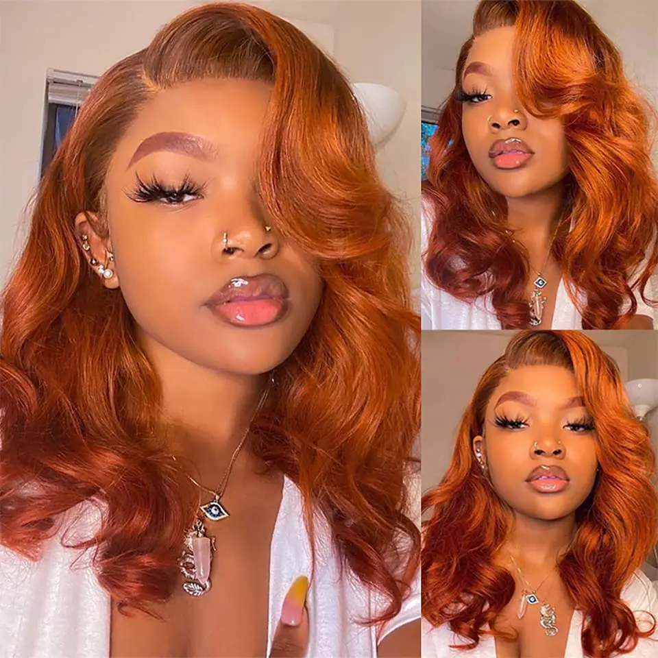 Short Bob Wig Glueless Lace Front Wig Synthetic Hair Colored 13x4 Lace Frontal Wigs Bob Wigs for Women 200% Density Pre Plucked Natural Hairline Wig