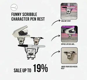 Funny Scribble Character Pen Rest ️ 2-Piece Set: Doodle Figure & Tropical House Stand | Unique Desk Accessory & Stationery Organizer | Fun Gift for Kids & Adults