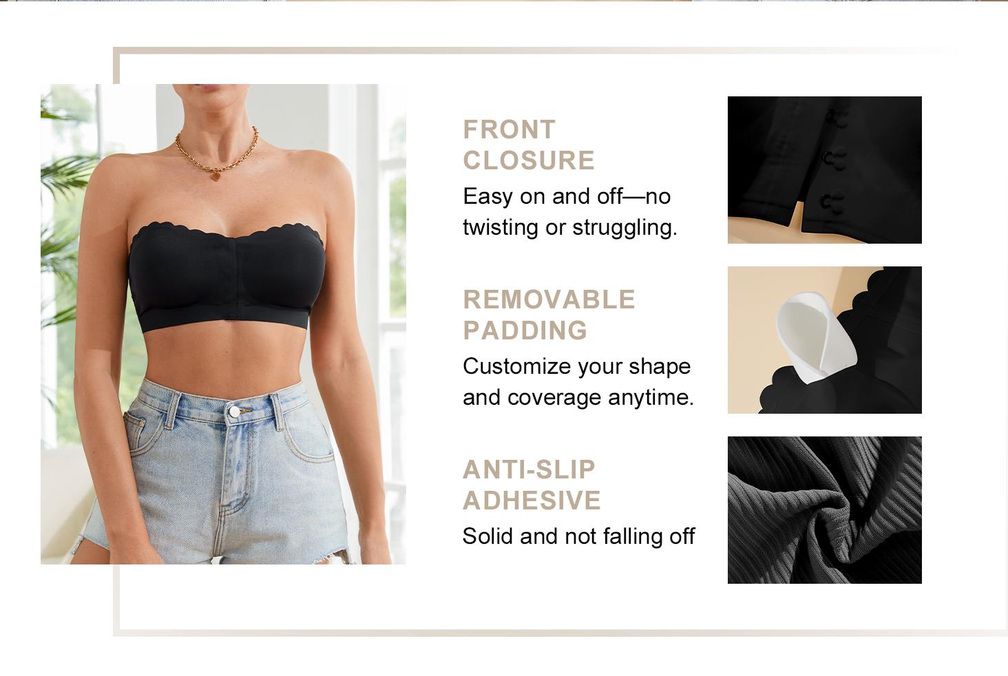 3 Pack Strapless Bras for Women Non-Slip Silicone Padded Bandeau Bra Wireless Tube Top Bra Comfortable Everyday Layering Piece