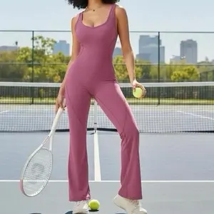 jumpsuit Gym Square Neck Backless Flare Leg Jumpsuits with Removable Chest Pads for Yoga and Casual Wear in Pink & Brown Colors Fitness Outfits Workout Gym Clothing
