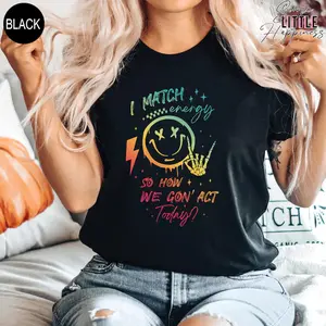 I Match Energy Shirt, Retro Sarcastic T Shirt, Skeleton Smiley Face Graphic Tee, Sarcastic Quote Shirt, Trendy Streetwear Tee, SL5512