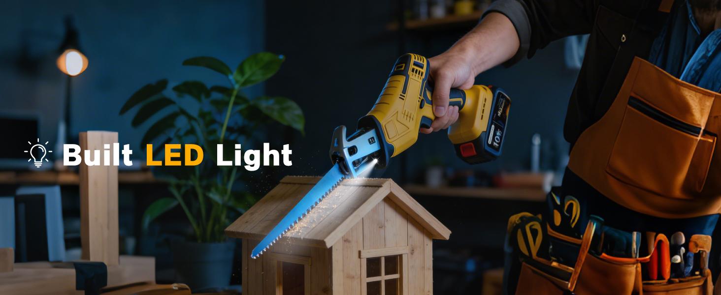 Cordless Reciprocating Saw, 0-3500 RPM Electric Saws with 4 Blades & 2 Batteries, Tool‑Free Change, Handheld Saw Lightweight, Battery Reciprocating Saws for Cutting Wood PVC Pipe (Yellow)