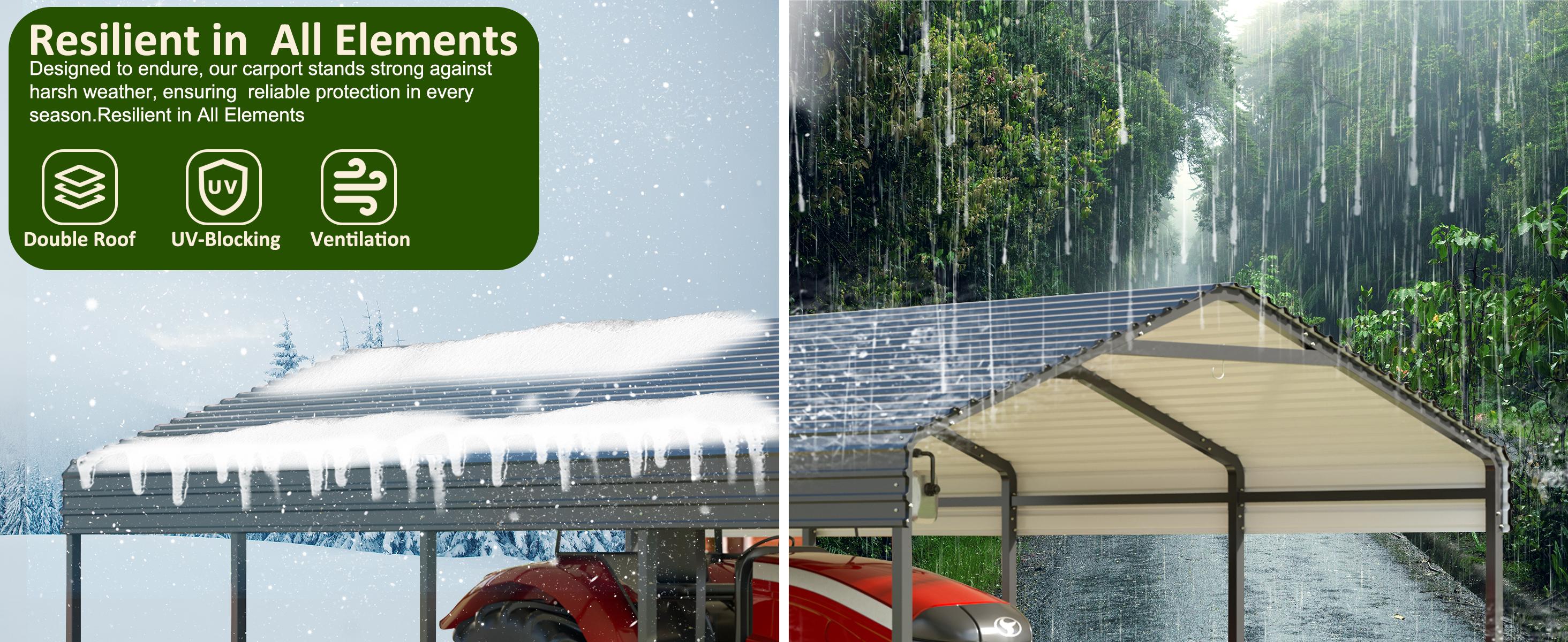 Metal Carport with Enhanced Base Outdoor Heavy Duty Garage Galvanized Car Shelter for Pickup, Boat, Car and Tractors