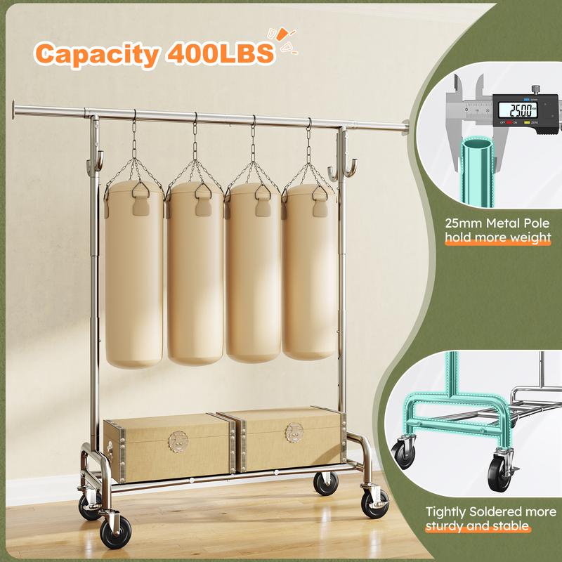 Raybee Clothing Rack with Shelves &Double Hanging Rods, Portable Clothes Rack with Wheels Rolling Garment Rack, HangingClothing racks Holds Up to 245LBS, Metal Closet Rack, Clothes Organizer Solutions 43.3"Wx22"Dx70.3"H Raybee Clothing Rack with Shelves &Double Hanging Rods, Portable Clothes Rack with Wheels Rolling Garment Rack, HangingClothing racks Holds Up to 245LBS, Metal Closet Rack, Clothes Organizer Solutions 43.3"Wx22"Dx70.3"H