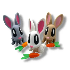 Cute 5" Blob Bunny with Carrot - 3d Printed Articulated Rabbit Fun Decor Ornaments