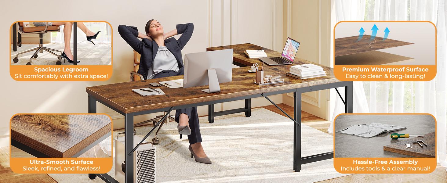 Huuger 63 Inch L Shaped Desk with Power Outlets and USB-C Port, 0.95 Inch Thicker Desktop, Reversible Computer Desk, Larger Office Corner Gaming Desk, for Home Office, Study Monitor Mount