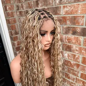 Full lace 30 inches chunky box braids with premium synthetic fiber curls and  fiber full  lace Knotless braids made with (human hair baby hair) Medium: Cap size :21.5 – 22.5”