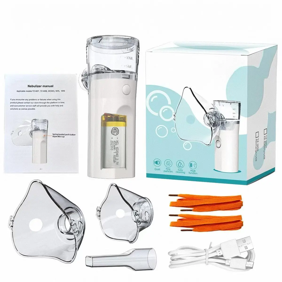 Portable Nebulizer - Nebulizer for Adults & Kids withMouthpiece & 2 Masks, Nebulizer Machine Great forAsthma & Breathing Treatment, USB RechargeableNebulizer for Travel & Home Use