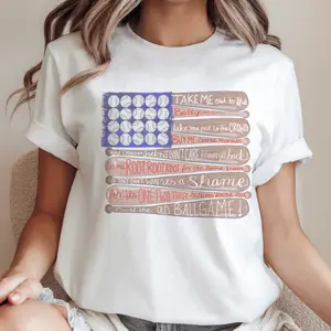 Vintage Baseball Tee Retro Baseball Flag USA Tshirt Baseball American Flag Sports T-Shirt Unisex Casual Womens Game Day Crewneck Vintage Sublimation Print Baseball Game Top