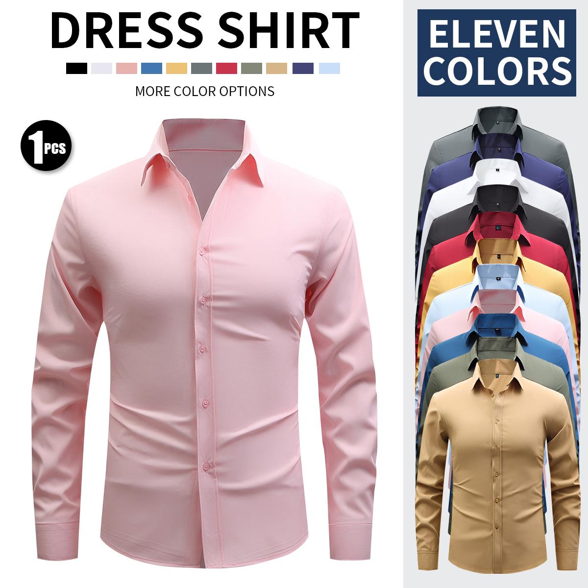 New Men's Business Lightweight Long Sleeve Shirt Stretch Wrinkle-Free Ice Silk Cool Dress Shirt
