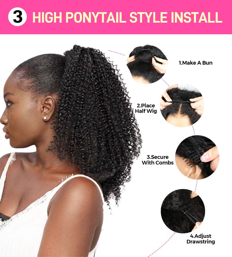 FORGIRL FOREVER Wear And Go Glueless Wig Drawstring Wear Go Half Wig 7x5 Pre Cut Bleached Knots Afro Kinky Curly Wig Lace Front Human Hair Wigs