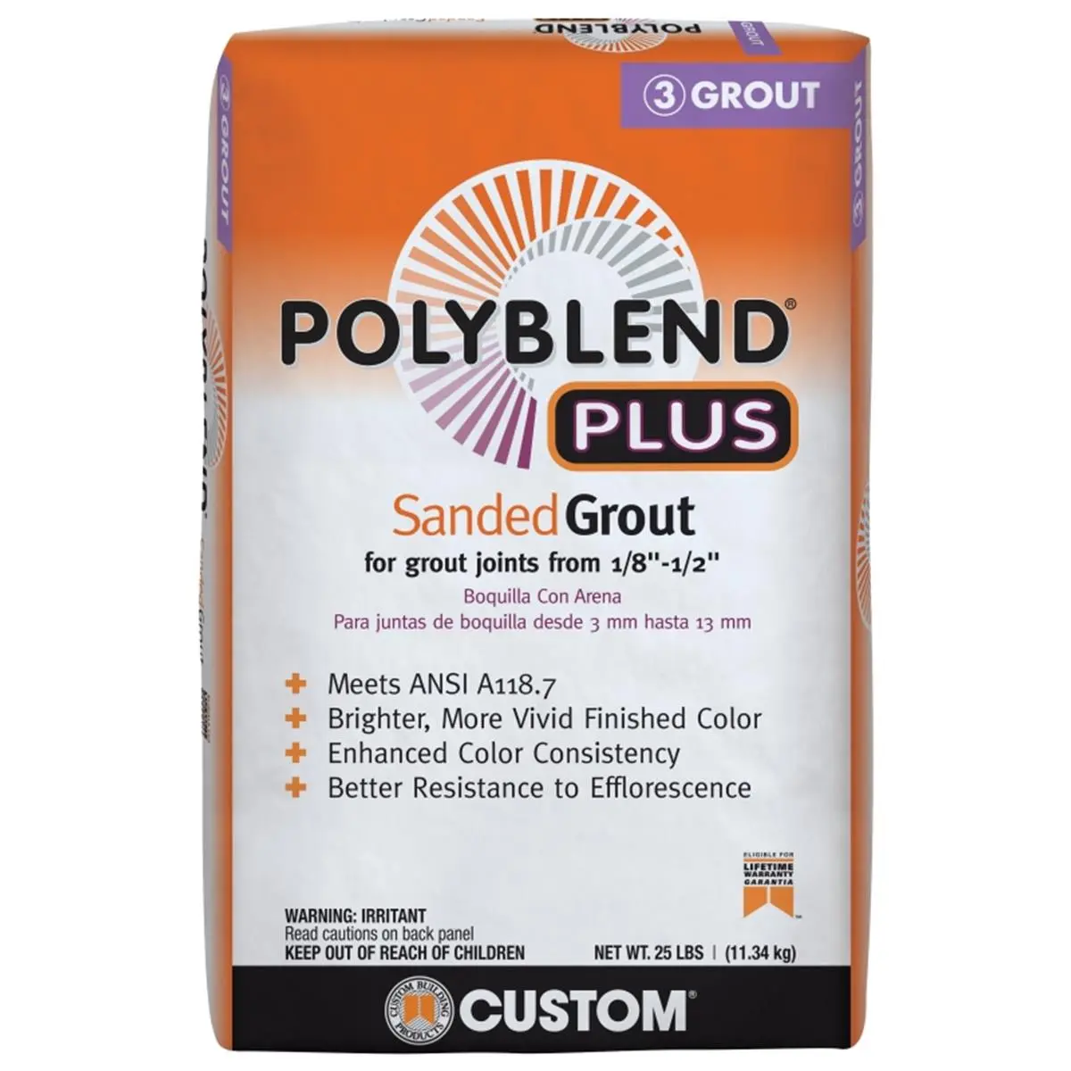 212 MAIN ANSI Certified Polyblend Plus Sanded Grout - 25 lbs Charcoal Portland Cement Grout, Durable, Easy to Use, Better Resistance to Efflorescence, Brighter More Vivid Color (Custom Building Products 1003136)