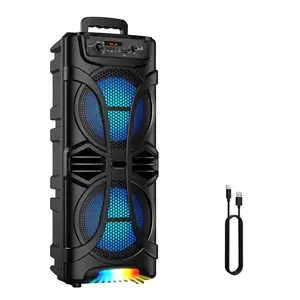 Dual 8” Portable Bluetooth Speaker Rechargeable Wireless Stereo Sound With Led Party Lights Support USB/FM/ RadioTF/ TWS