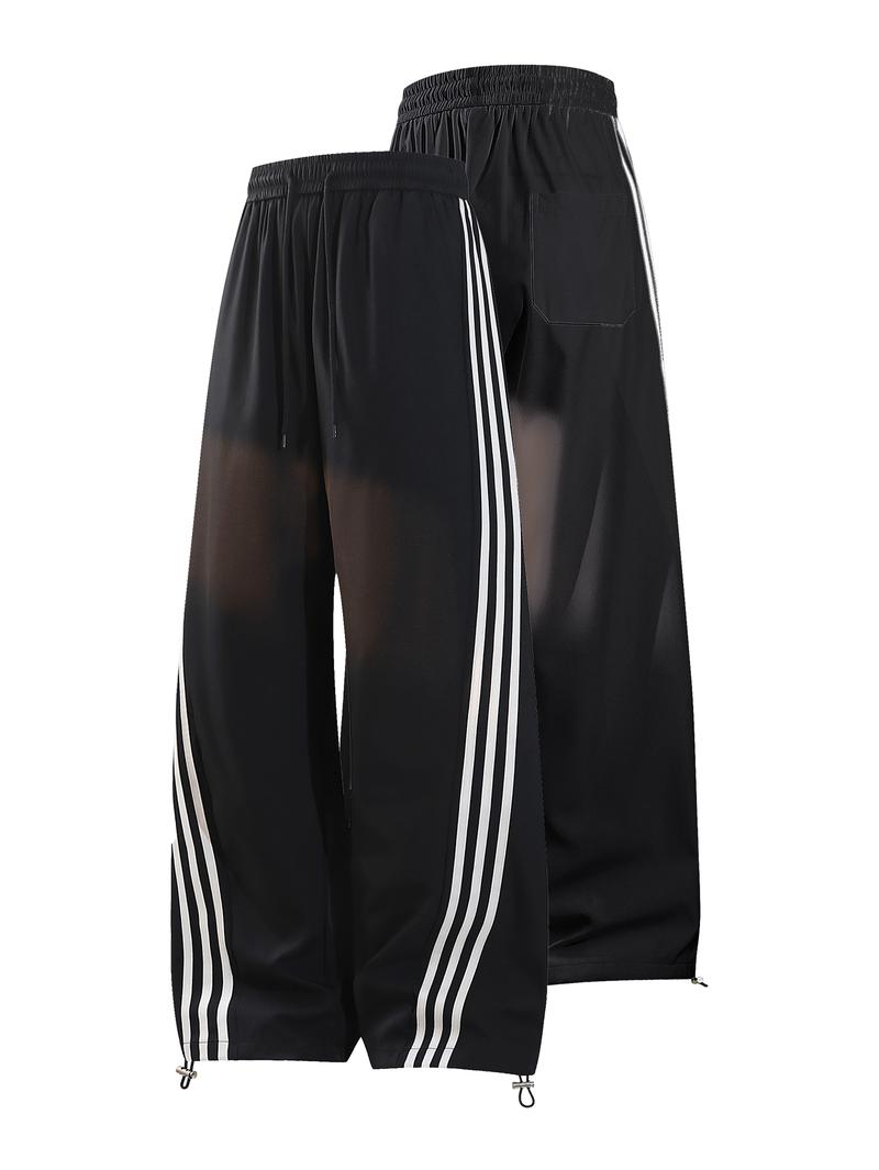 CCCMAI Men's color-block side stripe sports pants, all-season men's casual fashion trendy straight-leg pants with drawstring waistband, classic menswear sweatpants, loose casual pants, stylish activewear for men. Striped