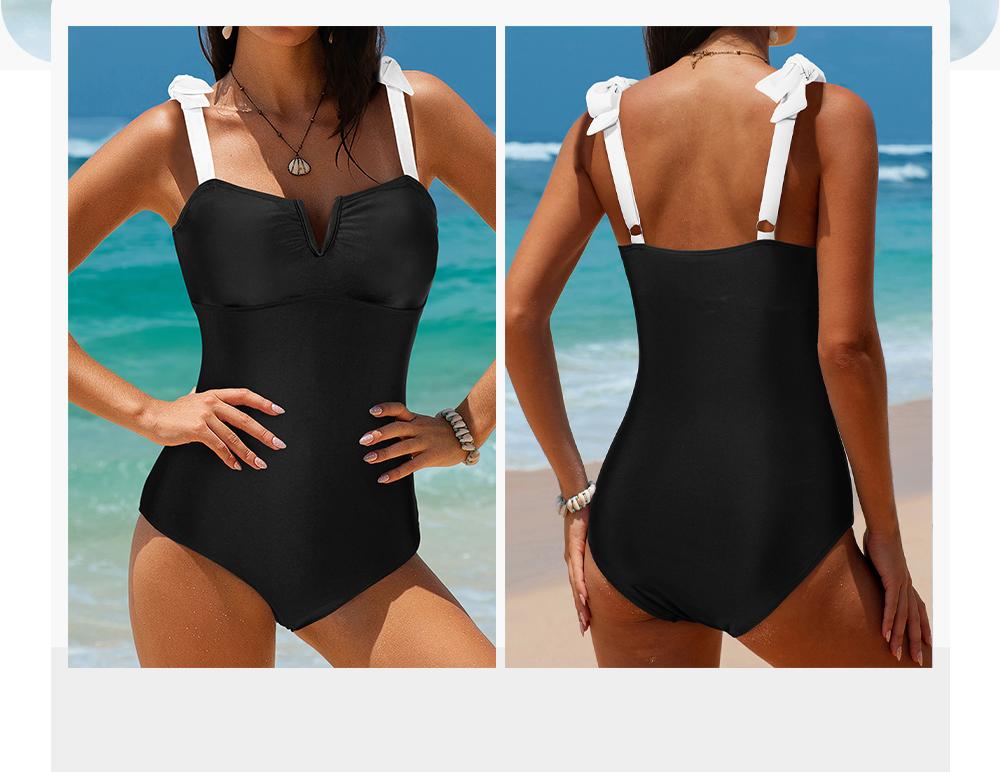 Aleumdr Women's One Piece Swimsuits Tummy Control Bathing Suits V Neck Boho Tie Shoulder Ruched Full Coverage Swimwear SpringStatements