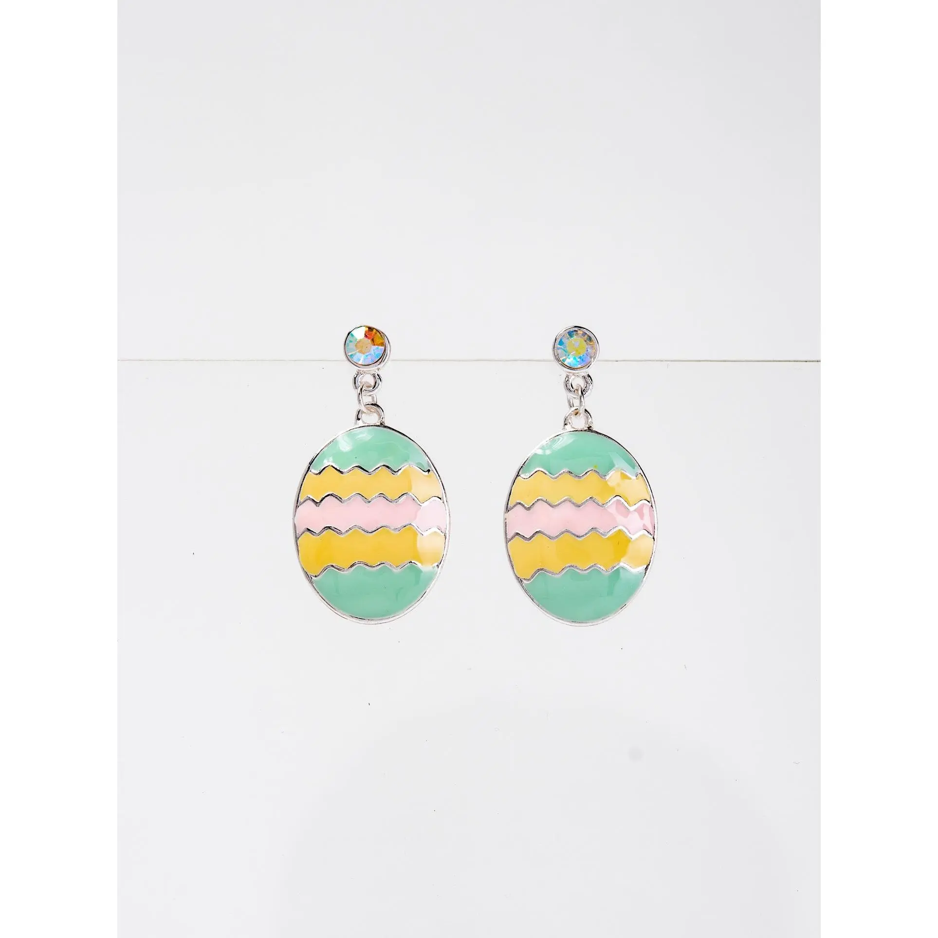 Genesis AB Rhinestone Enamel Easter EGG Dangle Earrings