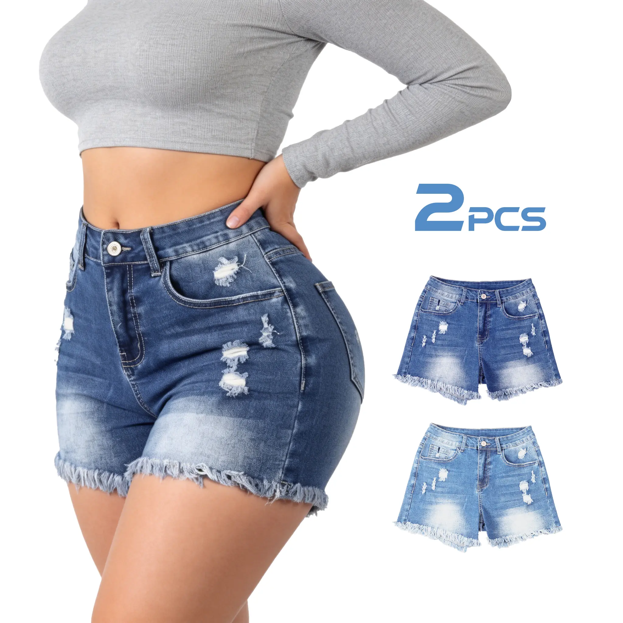 Arssm 2 Pack Women’s Denim Shorts – Distressed Frayed Raw Hem Stretch Jean Shorts for Summer Casual Streetwear & Vacation Outfits