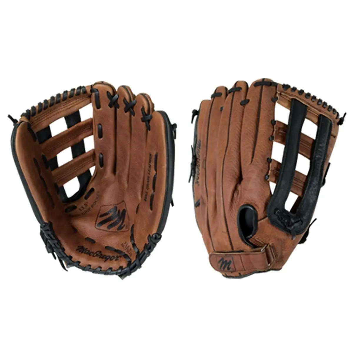MacGregor 13.5 in Cowhide Leather Softball & Baseball Glove for Left-Hand Throw, Fastback Design, Open Web, Nylon Stitching, Adjustable Strap, Selected Cowhide Pattern