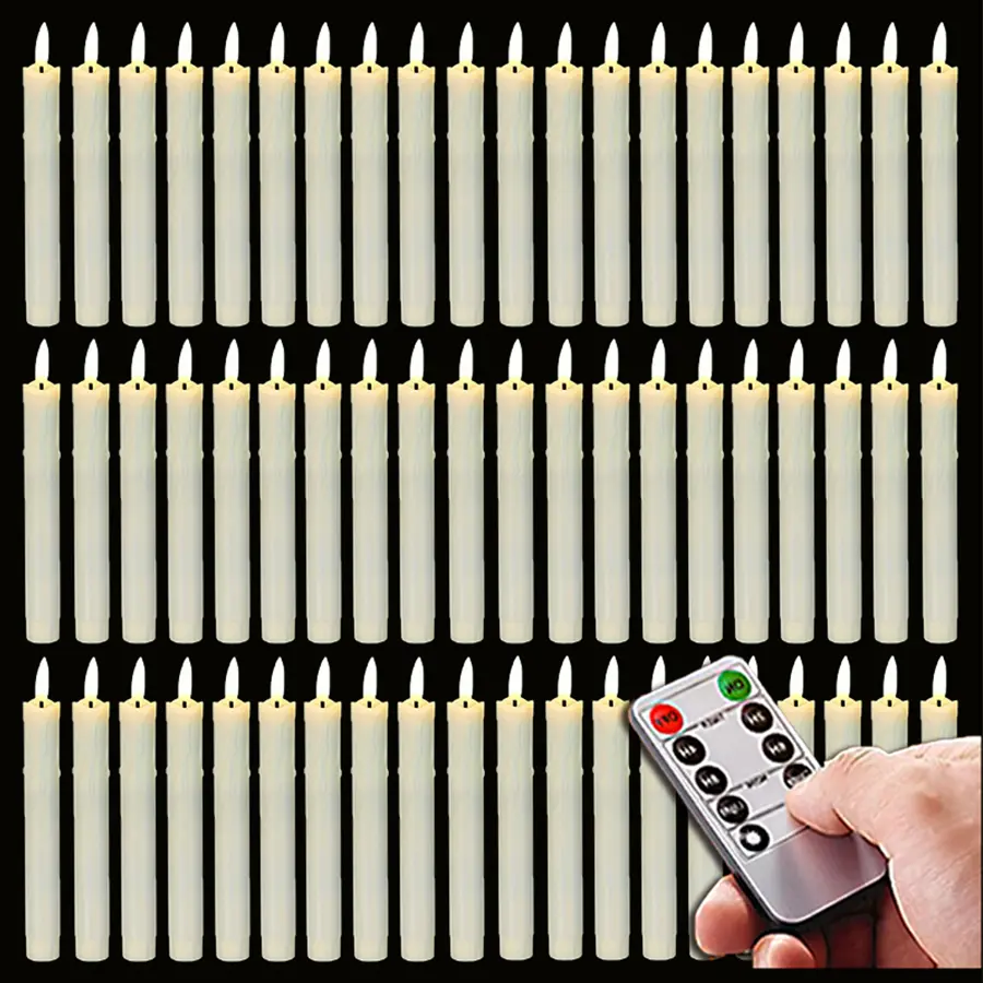 60 Pcs Flameless Ivory Taper Candles Flickering with 10-Key Remote, Battery Operated Led Warm 3D Wick Light Window Candles Real Wax, Christmas Home Wedding Decor(0.78 X 6.88 Inch)