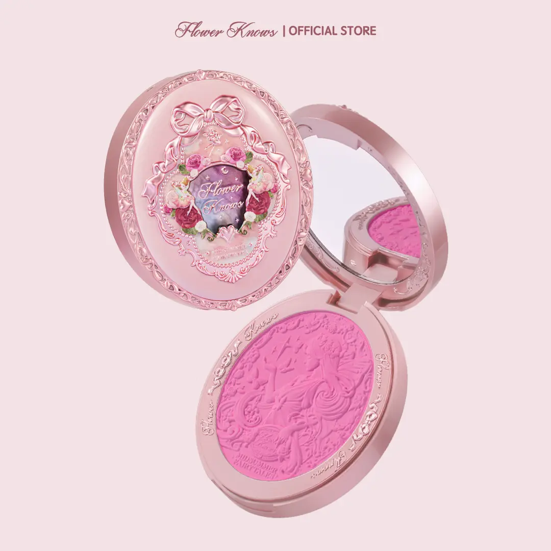 Flower Knows Midsummer Fairytales Collection Embossed Blush, Floral Velvet Embossed Blush Powder, Brightening Velvet Blush Makeup, #tiktokshopbacktoschool, #sohochic
