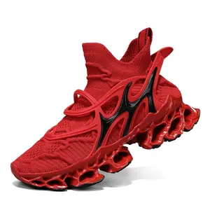 Men’s High-Top Running Shoes – Breathable Knit Sneakers with Shock Absorbing Blade Sole, Lightweight Athletic Trainers