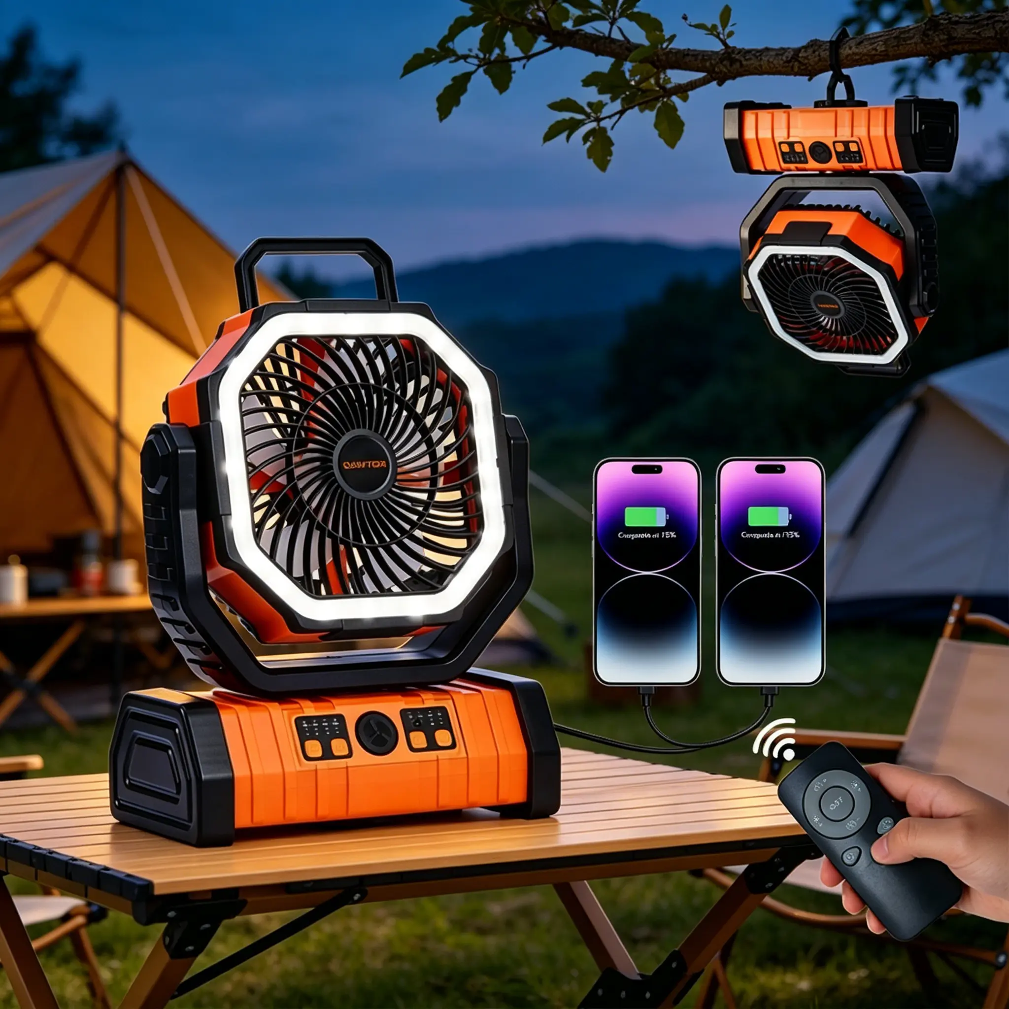 ️Qawtor  Outdoor Camping Emergency Fan - 2026 Upgraded 20000mAh Rechargeable, LED Light & Dual Motor, Lightweight with 360° Rotatable Hook,Travel with Ease,Modern Design tiktokshopbacktoschool,back to school,back to school haul