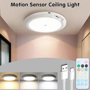 Rechargeable Motion Sensor Ceiling Light with Remote Magnetic Wireless Battery Powered for Closet Shower Stairs Shed Hallway Porch Patio