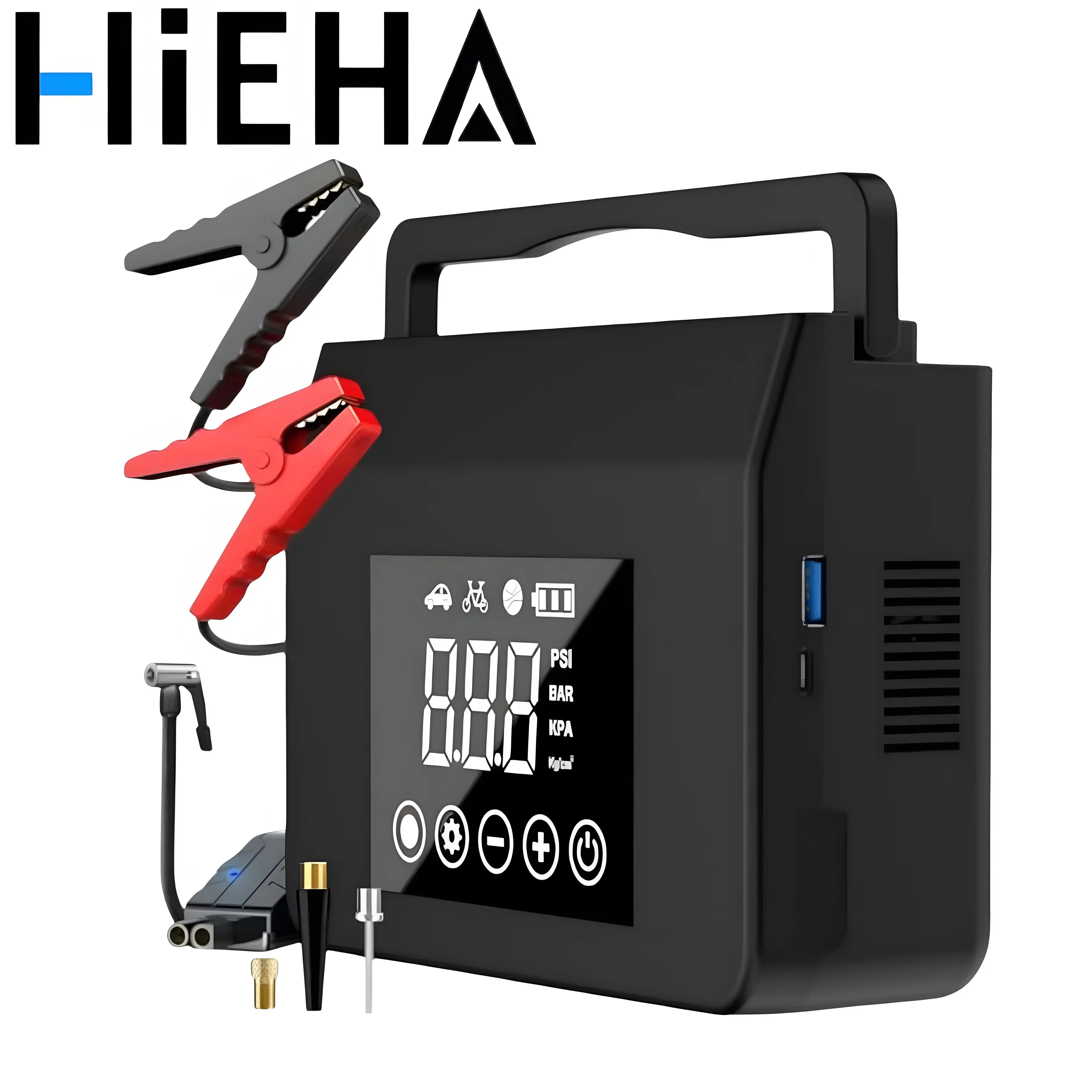 【Hieha】Portable Car Jump Starter 4000A UltraSafe with 150PSI Tire Inflator, Diesel Engines, 15000mAh Power Bank, LED Light, Upgraded Cooling Fan & Motherboard|Genuine version|
